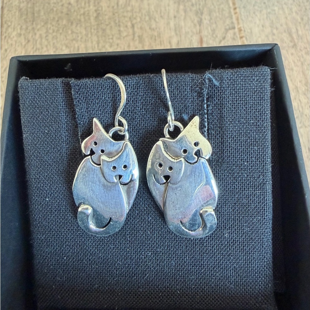 Vintage Far Fetched Silver Cat Earrings